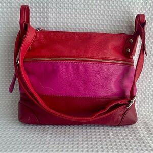 Fossil Colorblock Leather Crossbody Bag - Red & Pink - Pebbled Cowhide Vtg #765